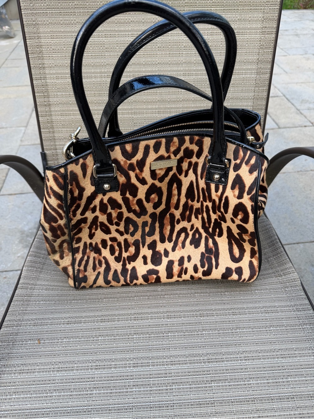 kate spade Leopard Print large Satchel with Black Trim